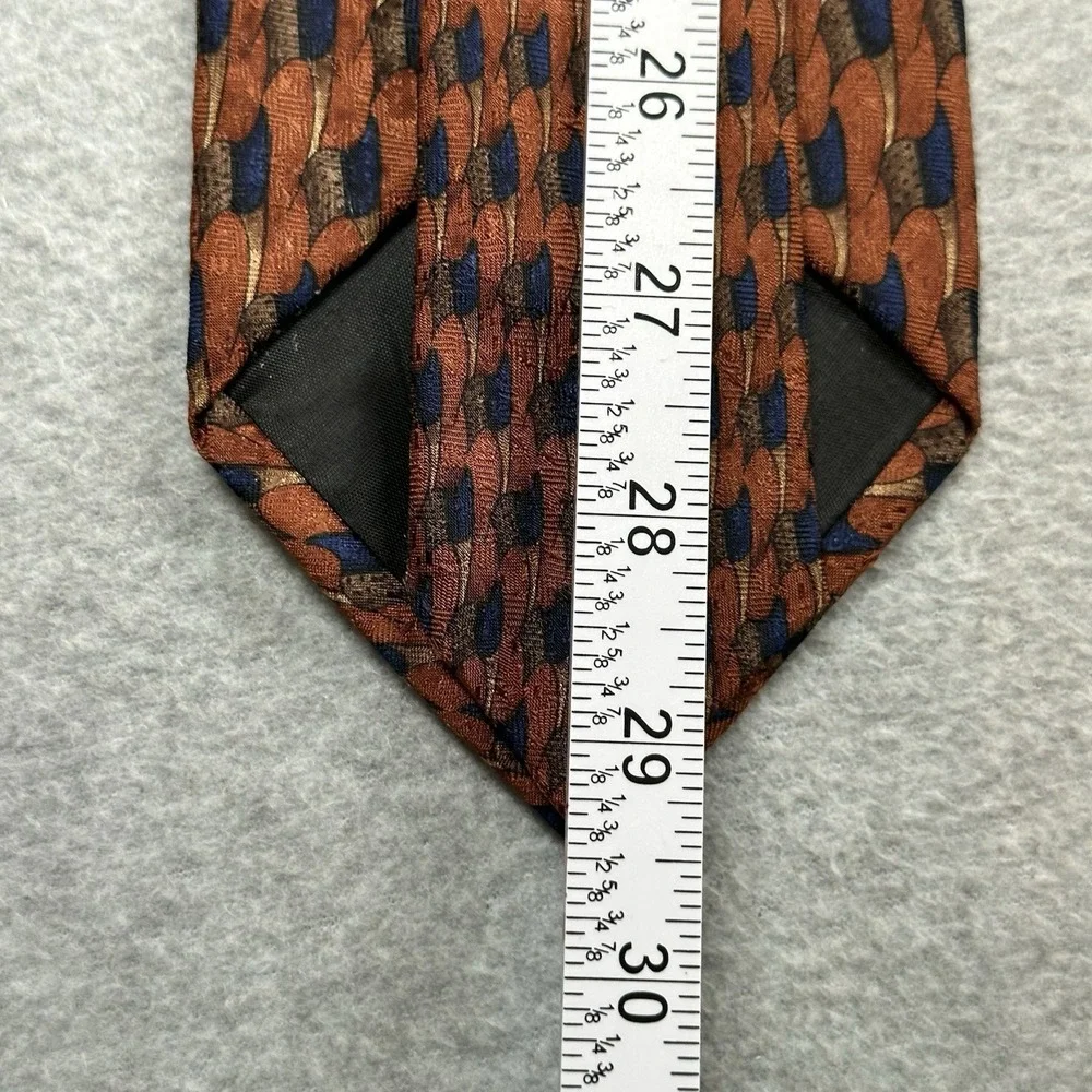 JZ‎ Richards Necktie Orange Black Geometric Pattern 100% Silk Handmade USA
